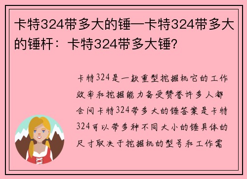 卡特324带多大的锤—卡特324带多大的锤杆：卡特324带多大锤？